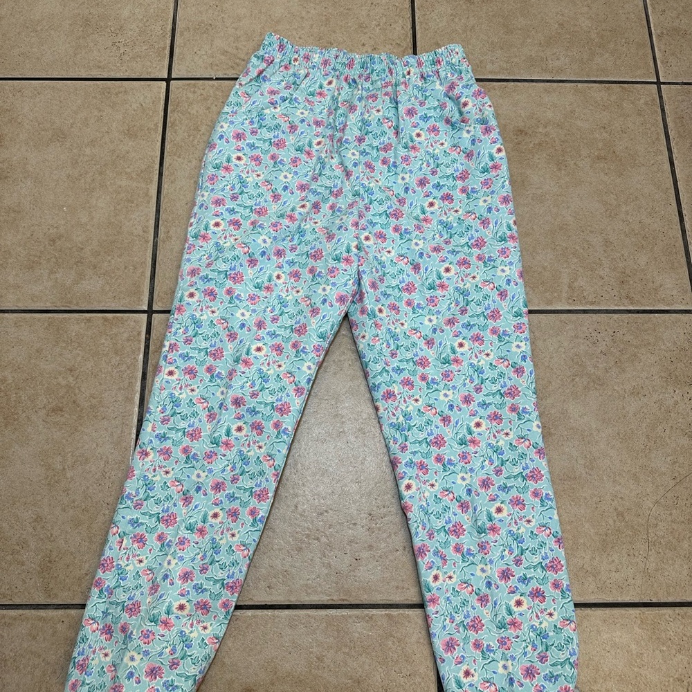 Vintage Floral Print Women's Elastic Waist Jeans - Pastel Multicolor